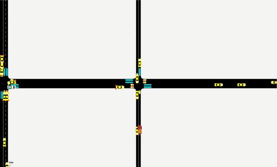 E12: C21 as the ambulance (EW) and the fire engine (NS) converge on conflicting approaches